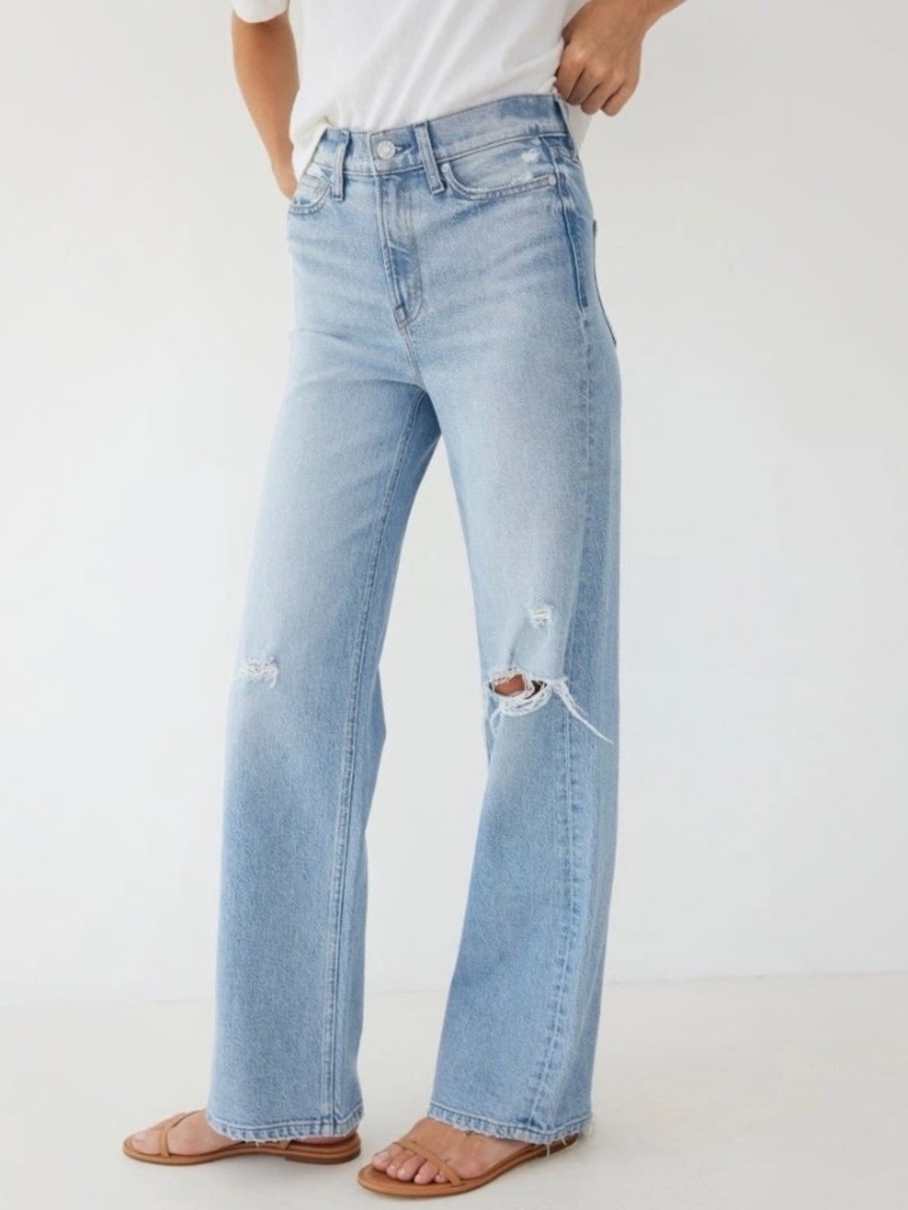 AYR The Secret Sauce Light Blue Heirloom Wide Leg Distressed Jeans size 28S